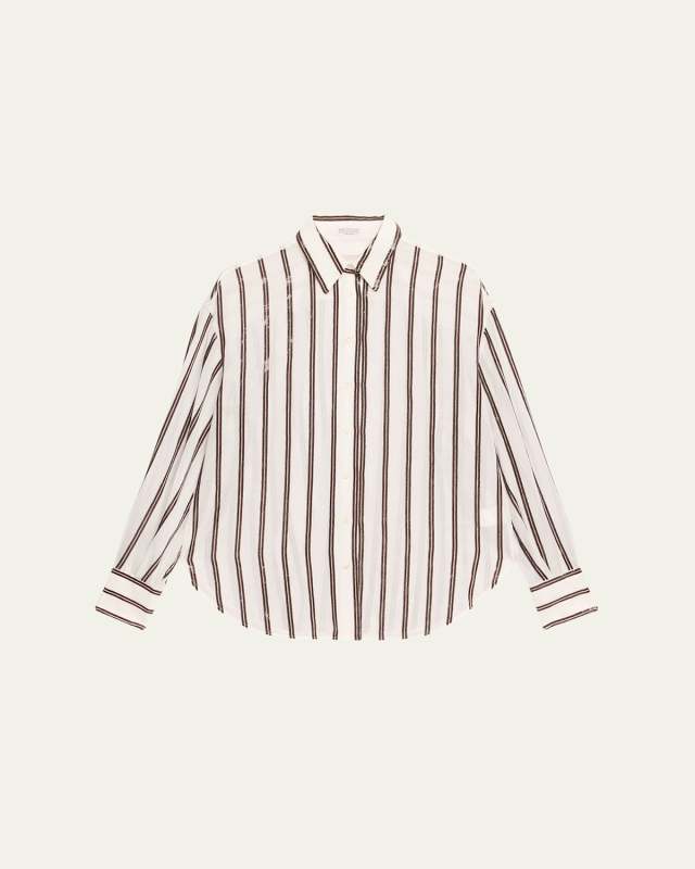 Sequined Stripe Button Down Gauze Blouse